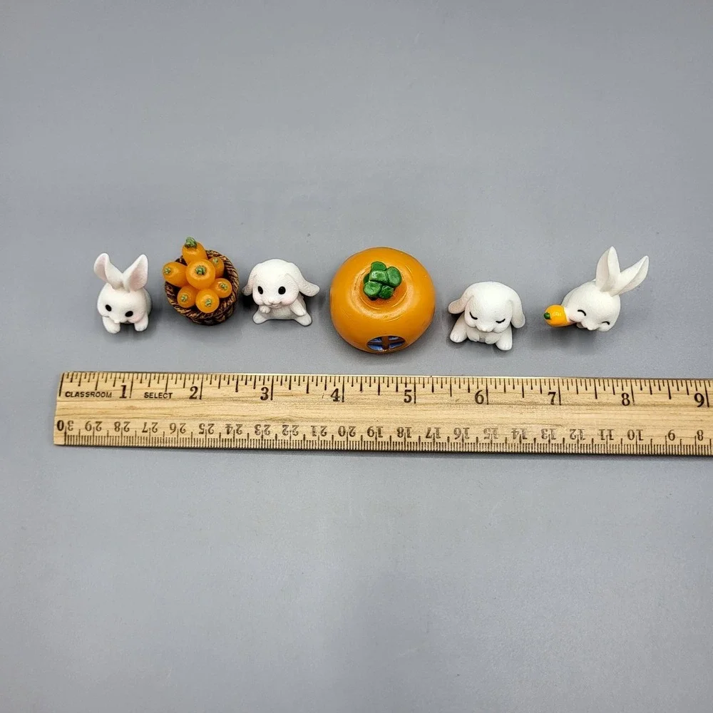 Easter Decor Miniature Rabbit Figurines Set Doll House Carrot Basket Orange